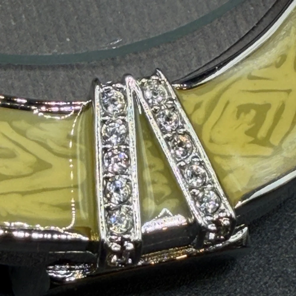 Weingeroff Vintage Handcrafted Round Yellow Enamel & Crystal Picture Frame Decor